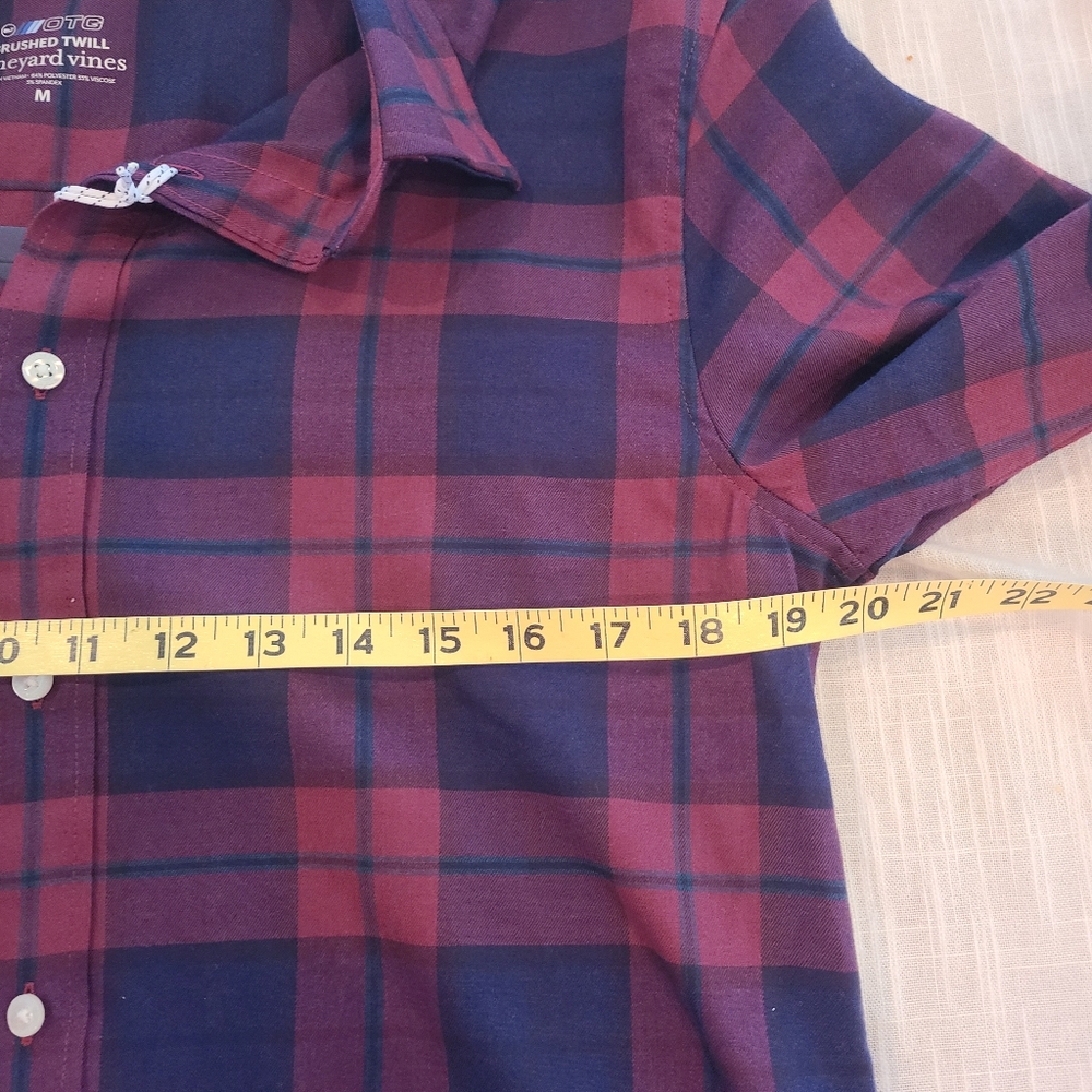 NEW VINEYARD VINES OTG brushed twill classic fit plaid shirt MED Burgundy Navy - Picture 8 of 9